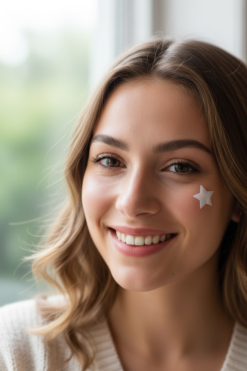 Chica con parche antigranos en estrella